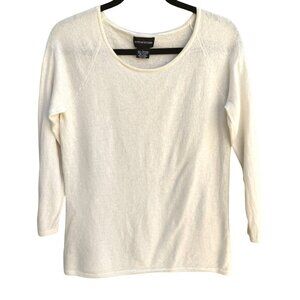 Sutton Studio Womens White Cashmere 3/4 Sleeve Buttoned Cuffs Knit Sweater L